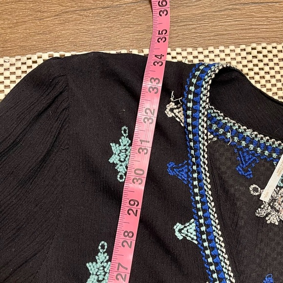 Free People Star Gazer Embroidered Peasant Mini Black Dress Size Small - Picture 7 of 9